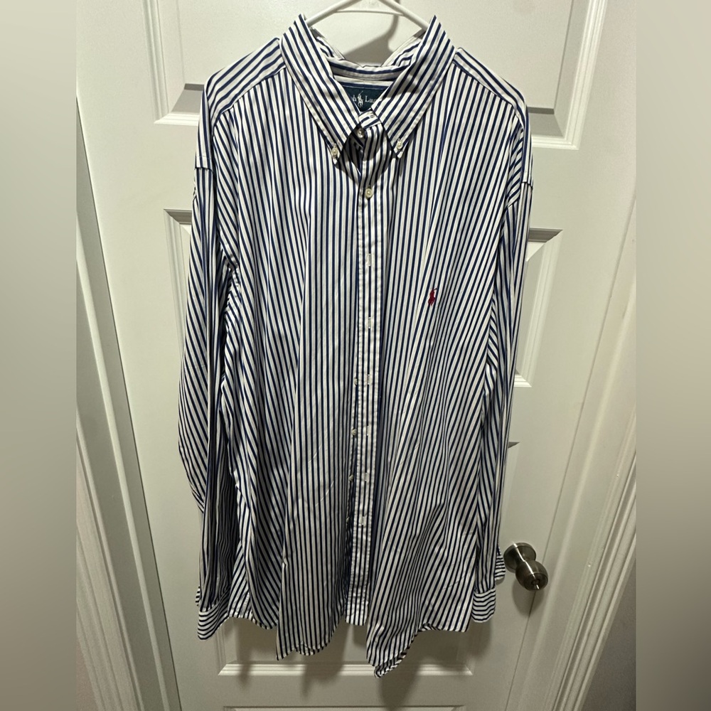 Ralph Lauren Blue & White Vertical Stripe Button-Down Shirt 3XLT